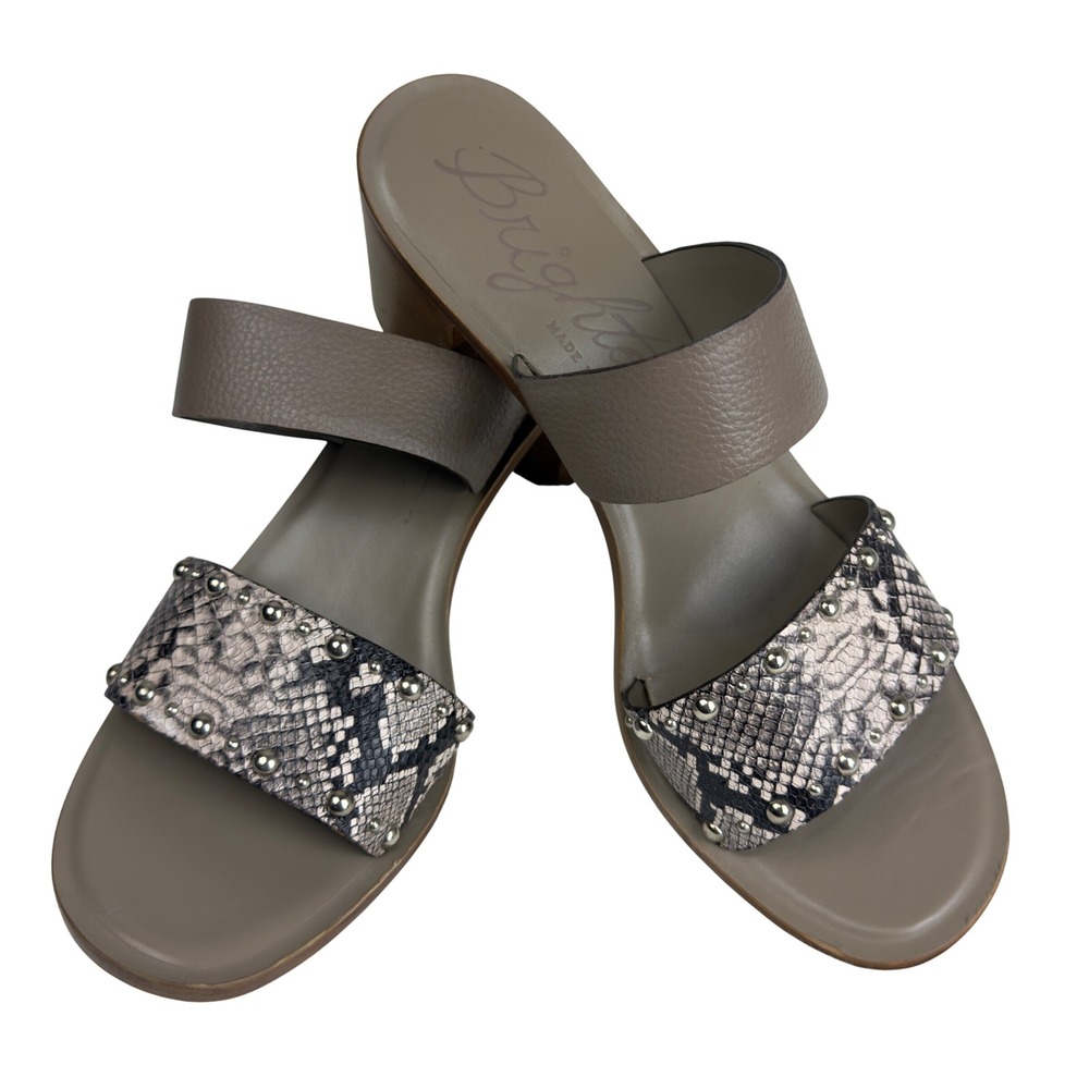 Brighton Thrill Snakeskin Studded Leather Block Heel Sandals Womens Size 8.5